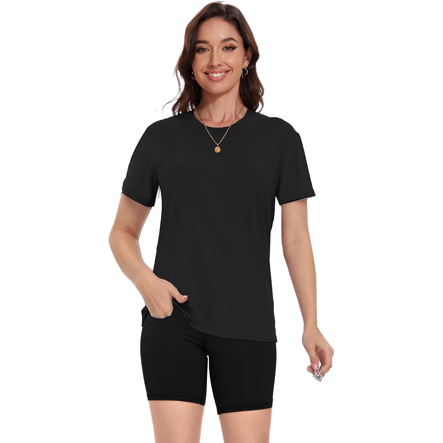 Kinglaman 4 Pack Women Basic T Shirts Tees, Workout Gym Loose Fit Crew Neck Short Sleeve Tshirts Casual Tops