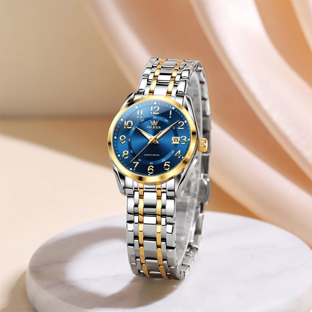 OLEVS Womens Watches Classic Dress Quartz Female Wristwatch Ladies Stainless Steel Waterproof Luminous Date Easy Read Watch for Lady