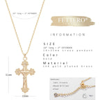 Fettero Cross Necklace Faith Pendant 14K Plated Dainty Chain Minimalist Simple Tiny God Lords Prayer Religious Jewelry