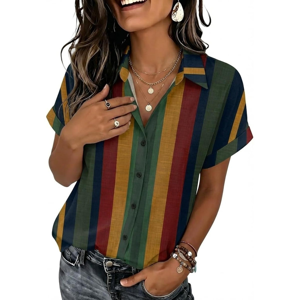 Womens Tops Short Sleeve Shirts Button Down Casual Blouses V Neck Outfits Summer Spring Clothes 2026
