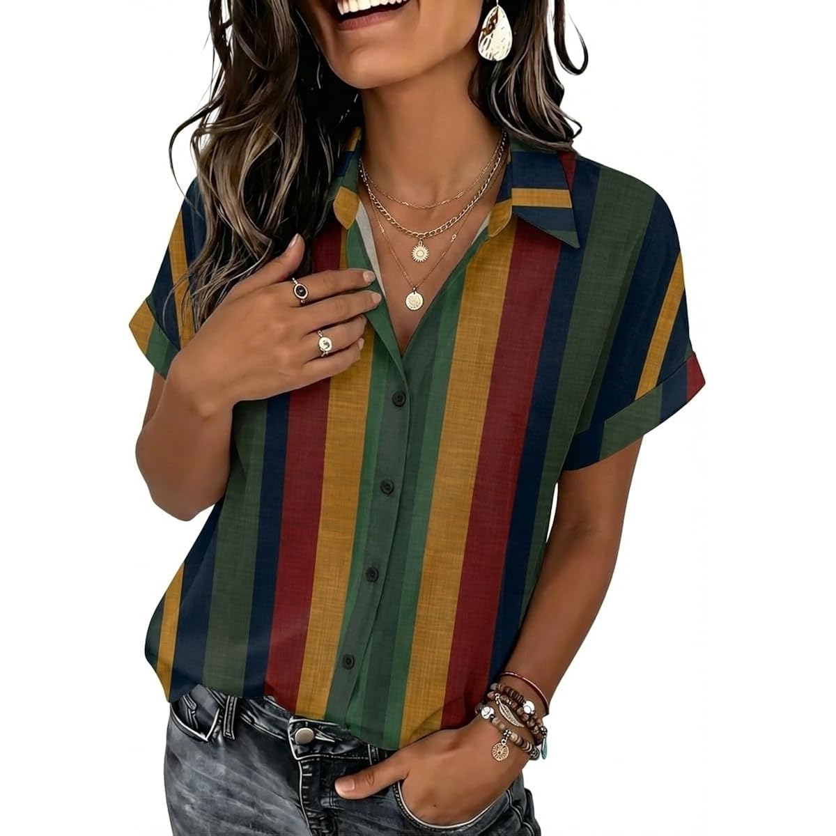 Womens Tops Short Sleeve Shirts Button Down Casual Blouses V Neck Outfits Summer Spring Clothes 2026