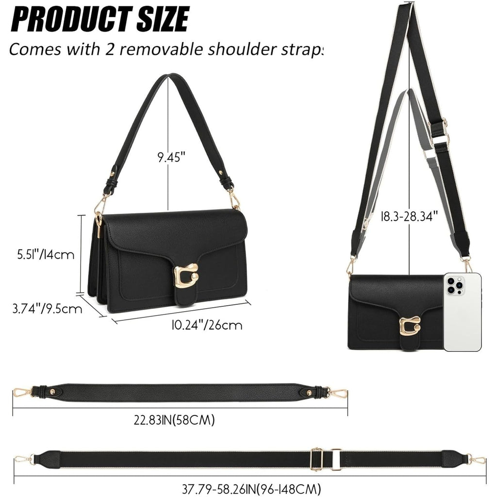 Crossbody Bags For Women Trendy - Small Cross Body Purse Shoulder Bag Leather Handbags Evening Clutch With 2 Straps | 2 Detachable Straps