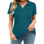 Plus Size Collared Polo Shirts Summer Short Sleeve V Neck Business Tops for Women XL-5XL