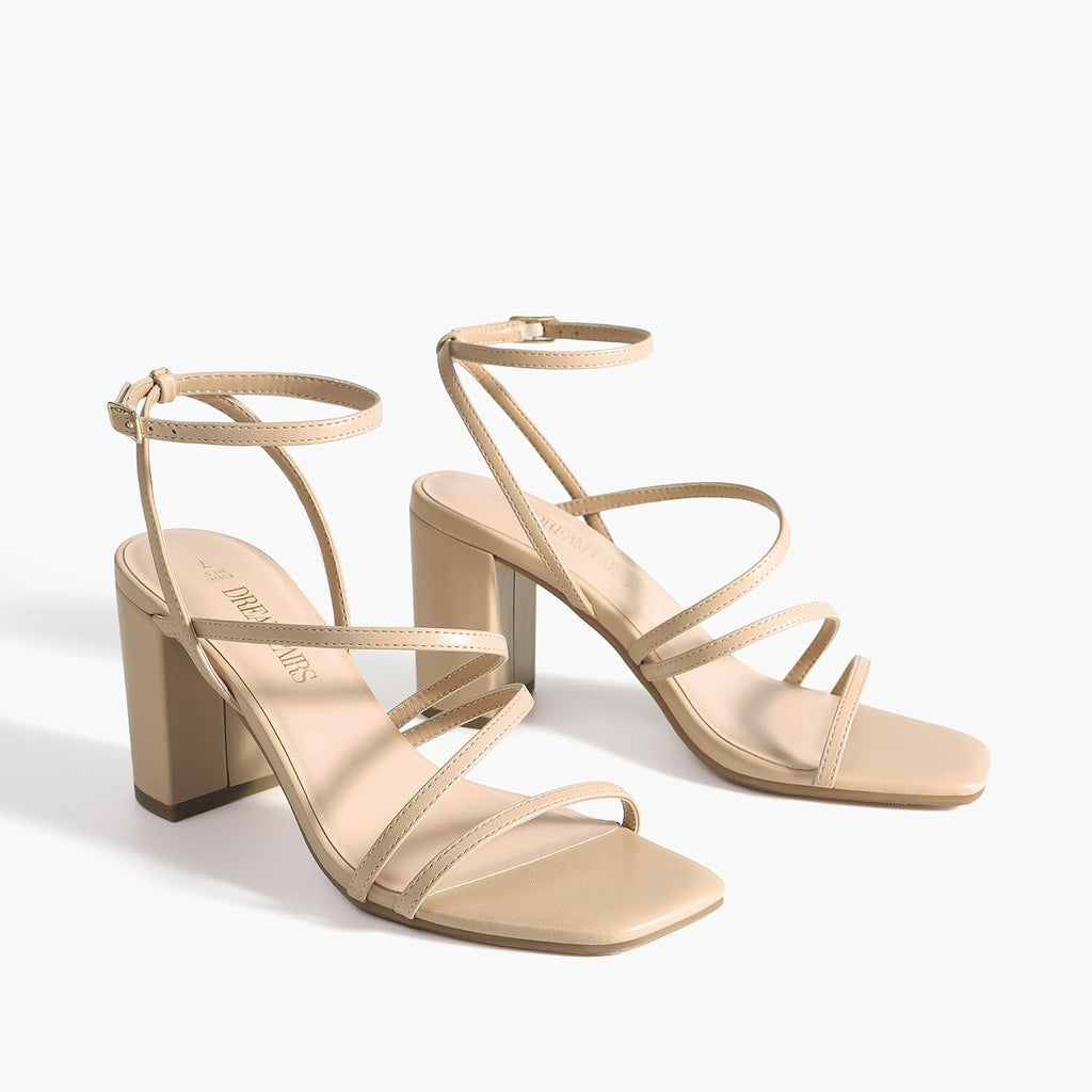 Dream Pairs Women'S Heels Chunky Block Strappy Square Open Toe Ankle Buckle 3.15 Inch Heeled Sandals Wedding Party Dress Prom Shoes