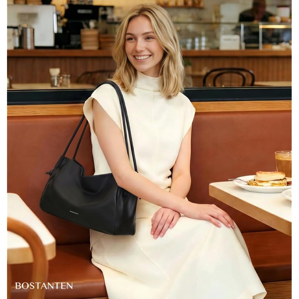 Bostanten Shoulder Bag For Women Pebbled Vegan Leather Purses Soft Hobo Handbag Supple Bag For Travel Work