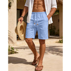 Men'S Cotton Linen Shorts Casual Elastic Waist Drawstring Summer Beach Vacation Shorts With Pockets