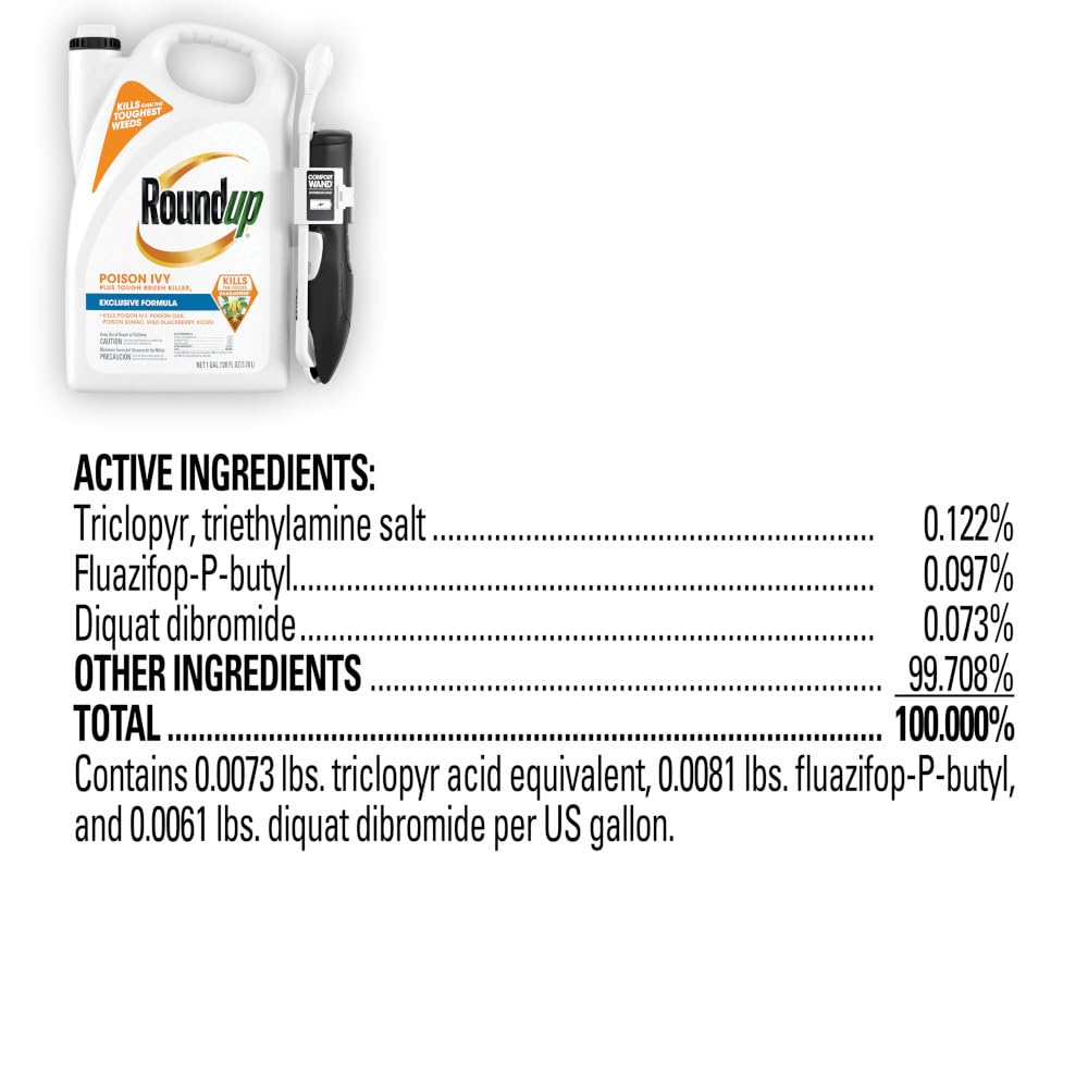 Roundup Poison Ivy Plus Tough Brush Killer₂ With Comfort Wand, Visible Results In Hours, 1 Gal.