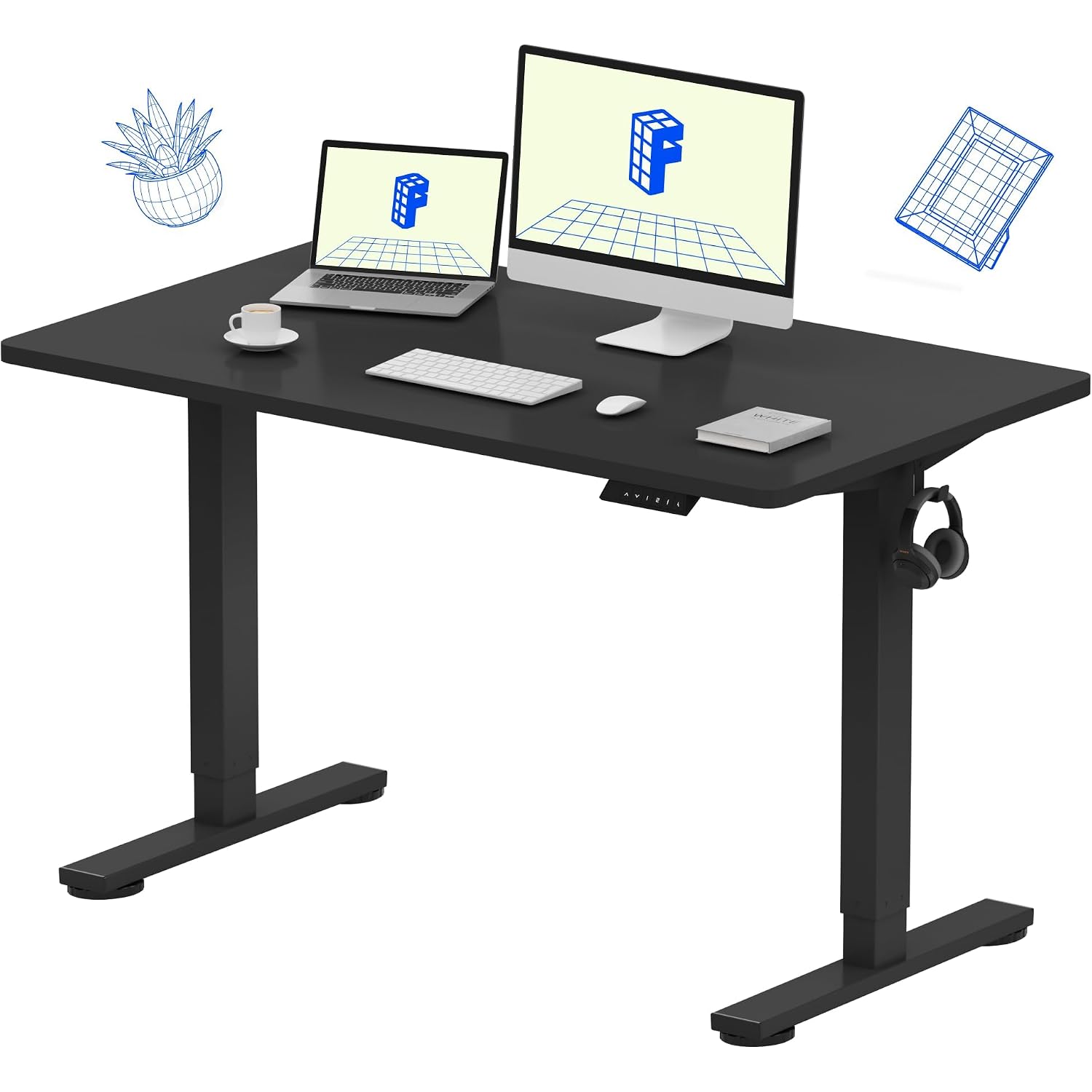 Flexispot En1 One-Piece Standing Desk, Electric Adjustable With 4 Memory Presets, 176 Lbs Capacity, Stable & Quiet, Seamless Desktop For Home Office & Dual Monitors, 48"X24" Black