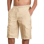Mens Cotton Linen Shorts Casual Elastic Waist Drawstring Lightweight Summer Beach Cargo Shorts