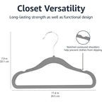 Amazon Basics Kids Velvet Non-Slip Space Saving Clothes Hangers With Shoulder Notches, Sturdy Closet Organizer For Baby/Toddler, 11.6", Gray, 30-Pack