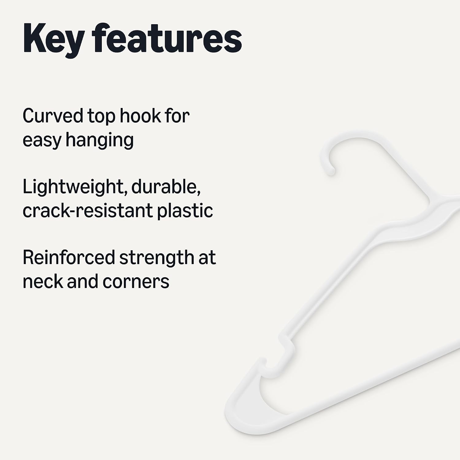 Amazon Basics Space Saving Plastic Clothes Hangers, Sturdy Closet Organizer For Shirts And Jackets, Adult Size, White, 50-Pack