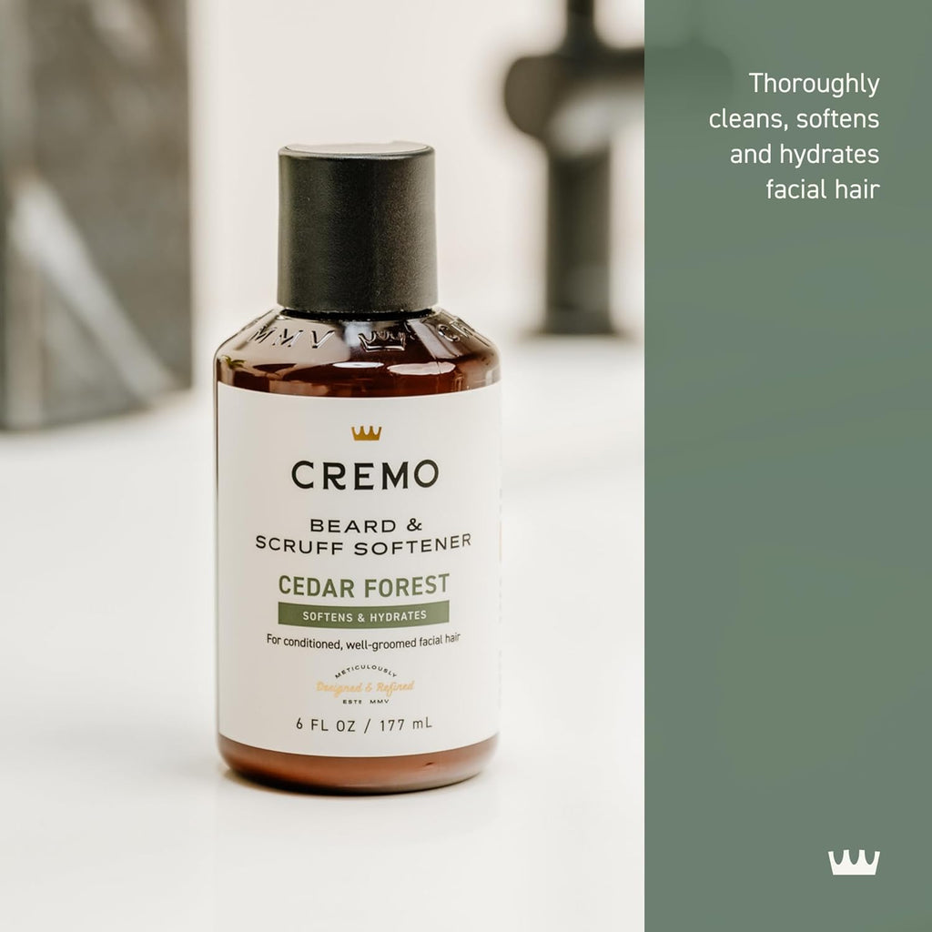 Cremo Cedar Forest Beard & Scruff Softener, Softens and Conditions Coarse Facial Hair of all Lengths in Just 30 Seconds, 6 Fluid Ounce