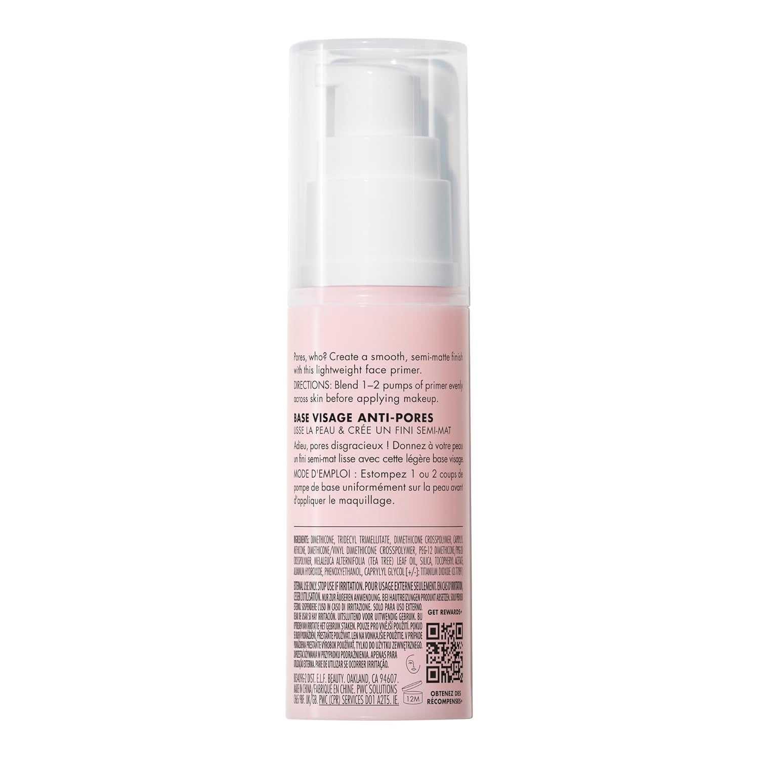 e.l.f. Poreless Face Primer - Large, Silky, Skin-Perfecting, Lightweight, Long Lasting, Absorbs Quickly, Smooths, Preps, Creates Flawless Base, Infused with Tea Tree and Vitamins A & E, 1.01 Fl Oz