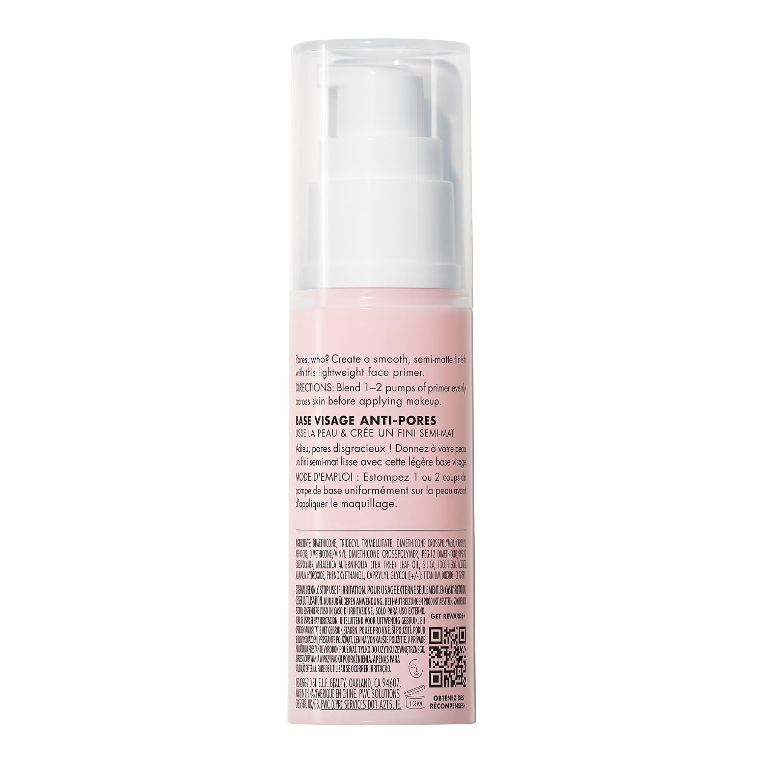 E.L.F. Poreless Face Primer - Large, Silky, Skin-Perfecting, Lightweight, Long Lasting, Absorbs Quickly, Smooths, Preps, Creates Flawless Base, Infused With Tea Tree And Vitamins A & E, 1.01 Fl Oz