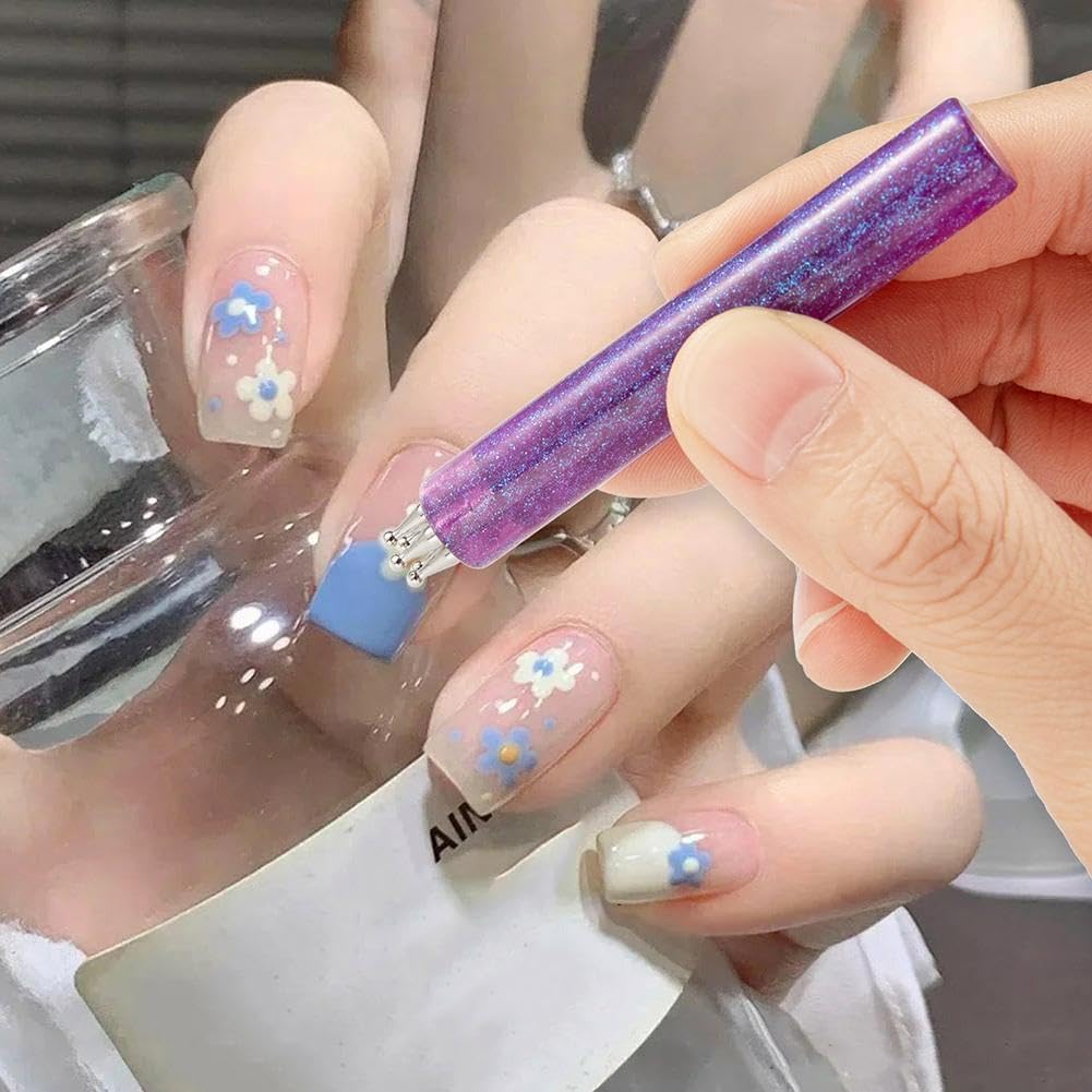 5 Petal Flower Nail Dotting Pen,Nail Art Dotting Tools,1.8mm Fine Tip Rhinestone Dot Paint Tool for Painting, Sculpting, Rhinestones DIY and Salon (4PCS)