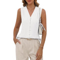 Womens Sleeveless Dress Button Down Shirt Dressy Business Casual Work Blouse Tank Tops Summer Pleated V Neck Top