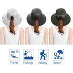 3 Pieces Womens Ponytail Wide Brim Sun Hat Packable UV Protection Beach Cap for Fishing & Hiking Gray＆army Green＆beige