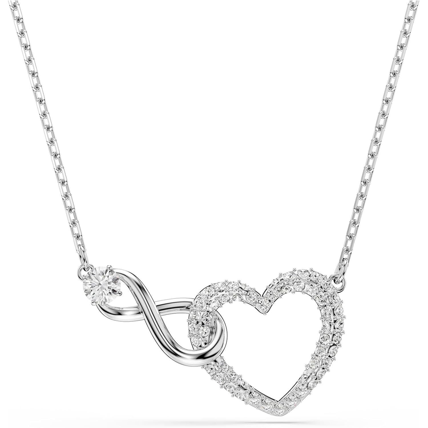 Swarovski Hyperbola Pendant, Heart And Infinity, Clear, Rhodium Finished