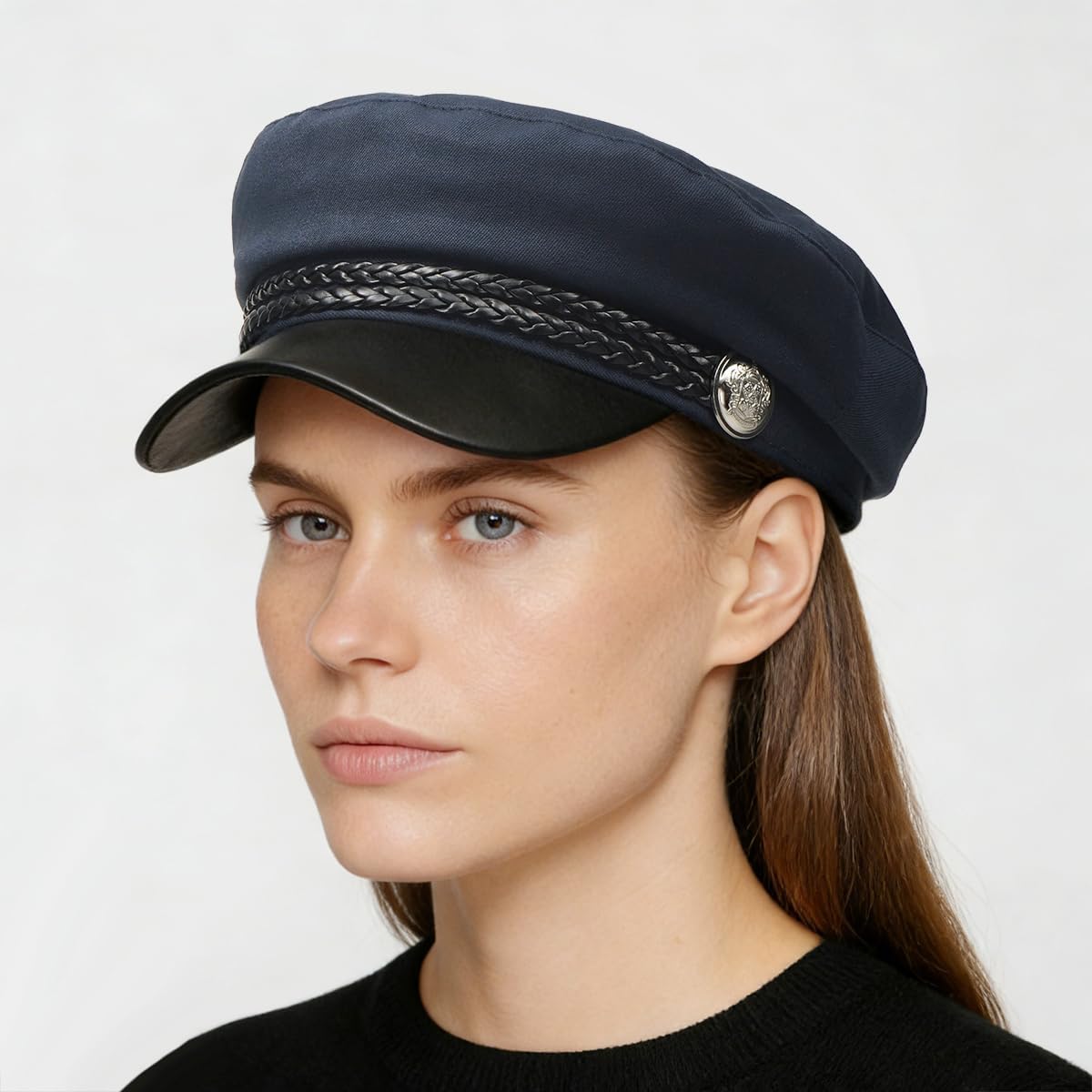 Women Newsboy Cap Fiddler Caps Classic Beret Hat Fisherman Flat Hats Navy Blue