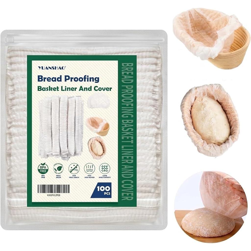 100 Pcs Banneton Liner,Banneton Bread Proofing Basket Non Woven Liners Non-Stick Dough,Bread Proofing Cover,Elastic Banneton Basket Liner For Prevents Dough From Sticking To Basket