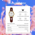 Olevs Elegant Women'S Watch Brown Leather Chronograph Watches For Women Medium Dial Fashion Dress Women Watch Waterproof Quartz Female Wristwatch Day Date Diamond Retro Watch For Women