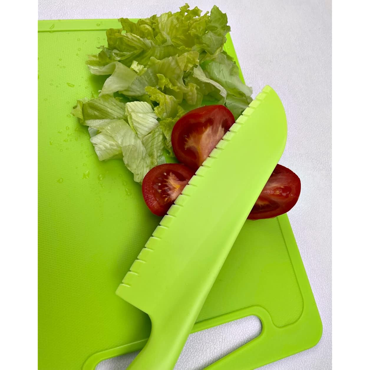 jawbush Professional Lettuce Knife, 11" Serrated Salad Cutter for Veggies, Fruit, Bread, Cake, Salad, Plastic Kitchen Nylon Knife for Cooking and Cutting to Prevent Turning Brown, Green