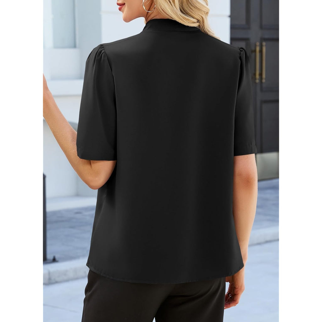 Blouses for Women Dressy Casual Summer Short Sleeve Button Down Shirts Business Work Tops