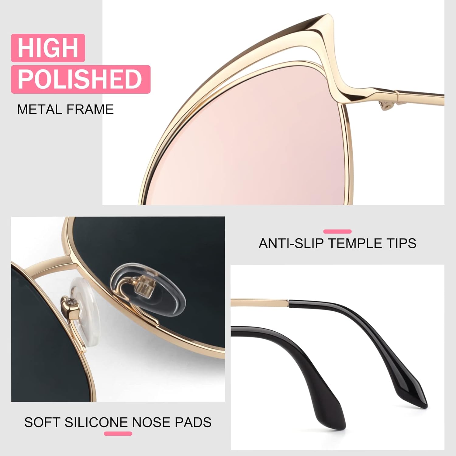 GQUEEN Trendy Oversized Sunglasses for Women Polarized Cat Eye Cute UV400 Protection