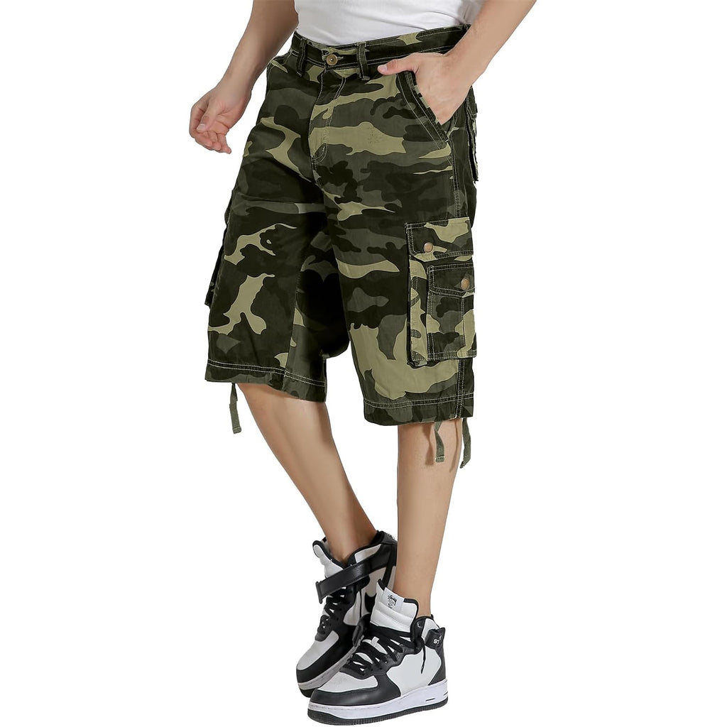 Mens Cargo Shorts Multi Pockets Twill Cotton Relaxed Fit Outdoor Camo Cargo Short For Men