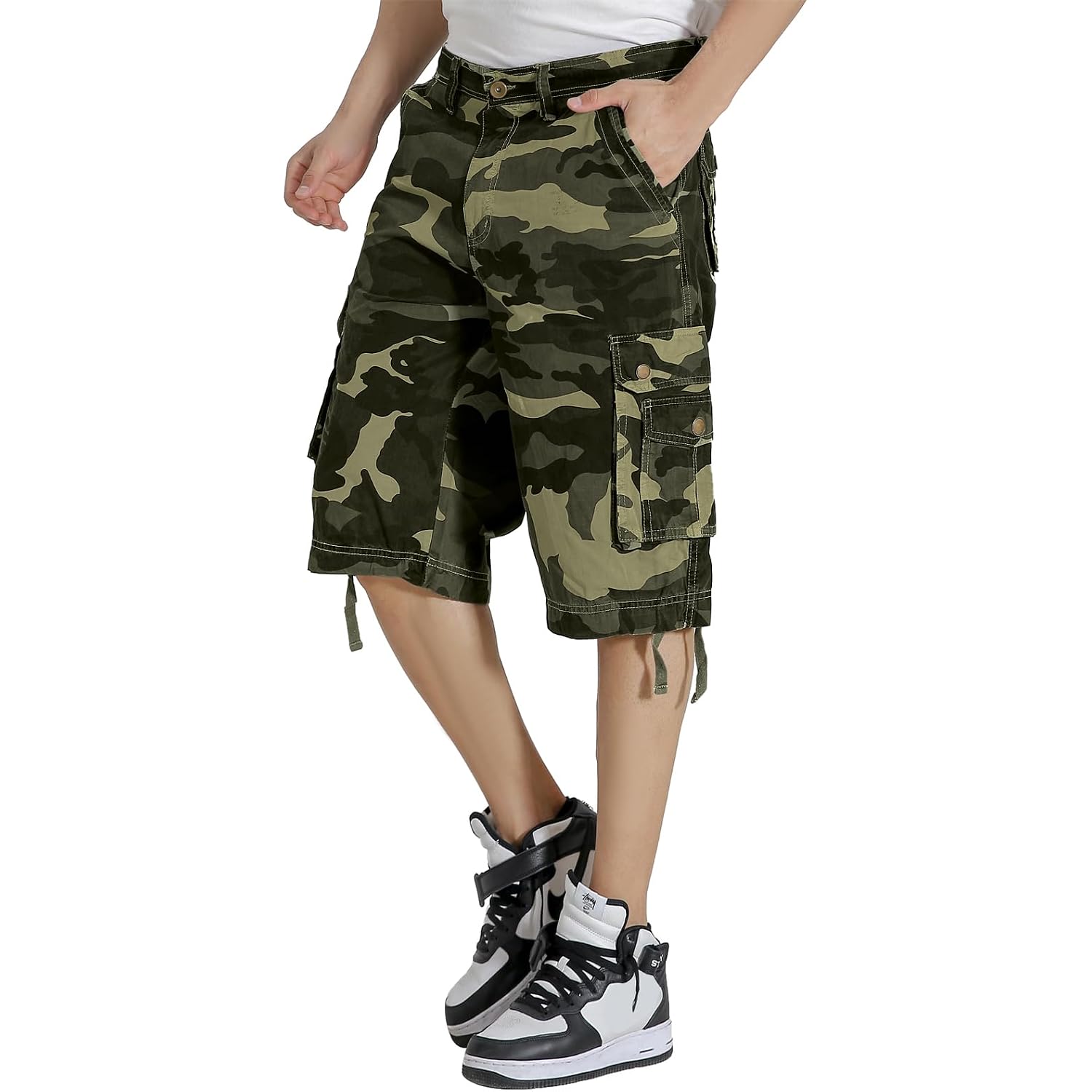 Mens Cargo Shorts Multi Pockets Twill Cotton Relaxed Fit Outdoor Camo Cargo Short For Men