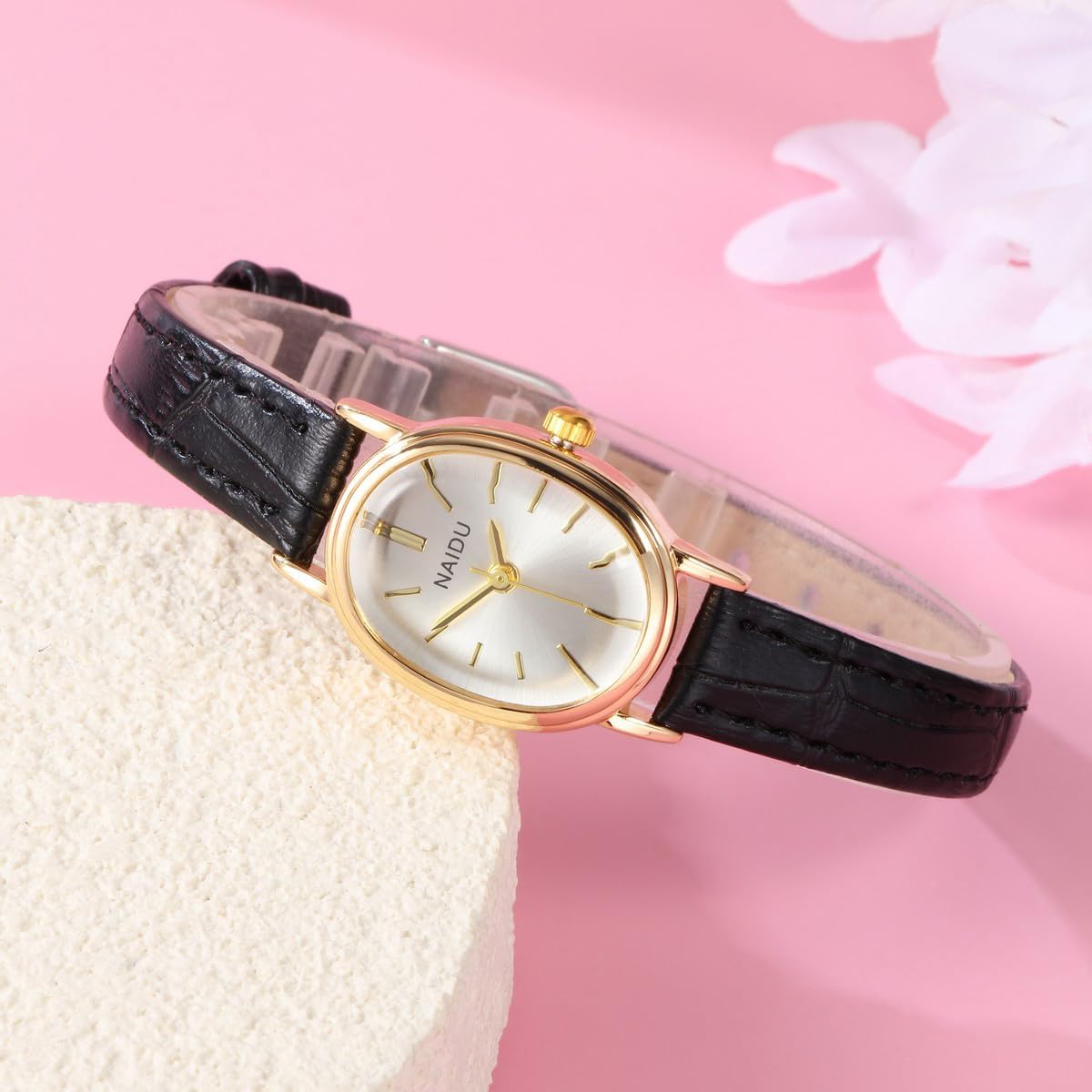 Top Plaza Watches for Women Analog Gold Dial Leather Strap Women's Watch Dainty Vintage Classic Casual Ladies Wrist Watch