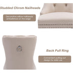 Velvet Dining Chairs Set Of 4, Upholstered High-End Tufted Dining Room Chair With Nailhead Back Ring Pull Trim Solid Wood Legs, Nikki Collection Modern Style For Kitchen, Beige