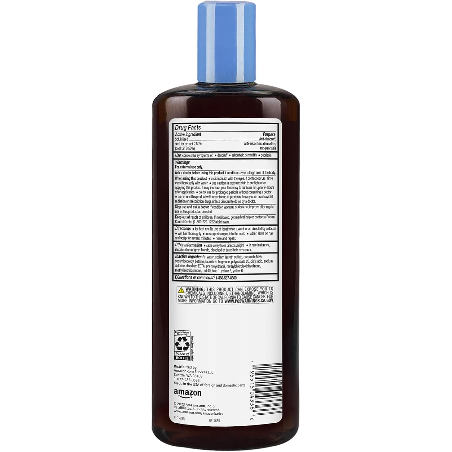 Amazon Basics Therapeutic Plus Coal Tar Anti-Dandruff Shampoo, Treats Psoriasis, Seborrheic Dermatitis, Itching and Flaking Scalp, 0.5% Coal Tar, 16 Fl Oz, Pack of 1