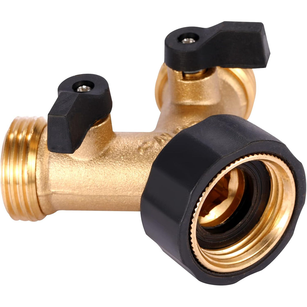 Garden Hose Splitter 2 Way Heavy Duty, Y Connector Brass Garden Hose Adapter, Hose Bib Splitter With 2 Extra Rubber Washers | Brass Garden Hose Adapter Hose Bib Splitter With 4 Extra Rubber Washers