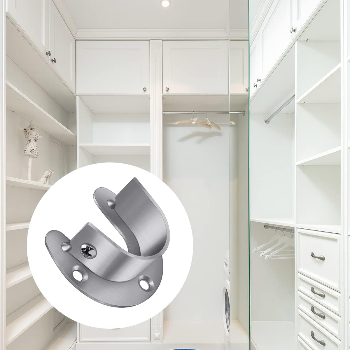 4 Packs Stainless Steel Wardrobe Bracket U-Shaped Rod Socket Flange 1-1/4" Diameter Heavy Duty Closet Rod Brackets End Supports For Closet Rod With Screws (Silver)