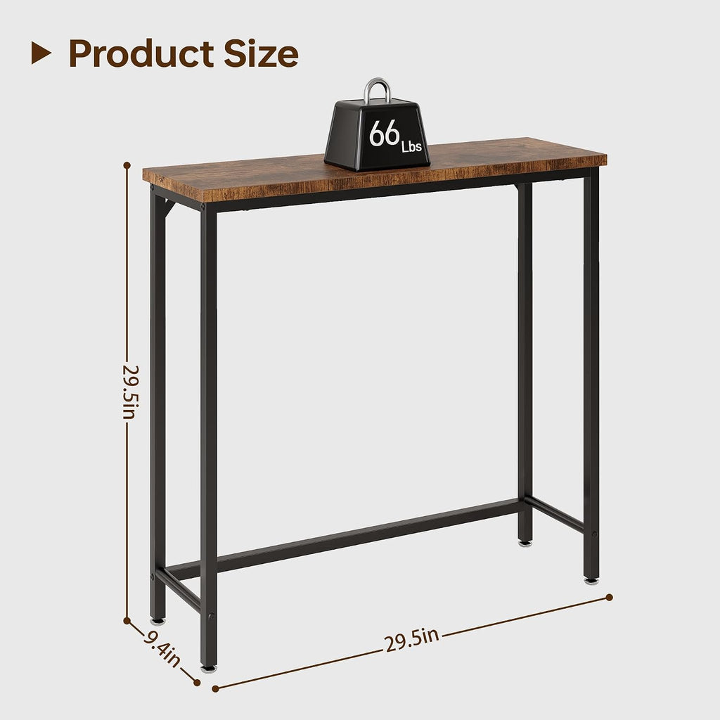 Narrow Entryway Console Table & Sofa Side Table - Industrial Hallway Table For Small Spaces, Behind Couch Table, Multi-Functional Living Room Bedroom Office,Brown, 29.5" X 9.4" X 29.5"