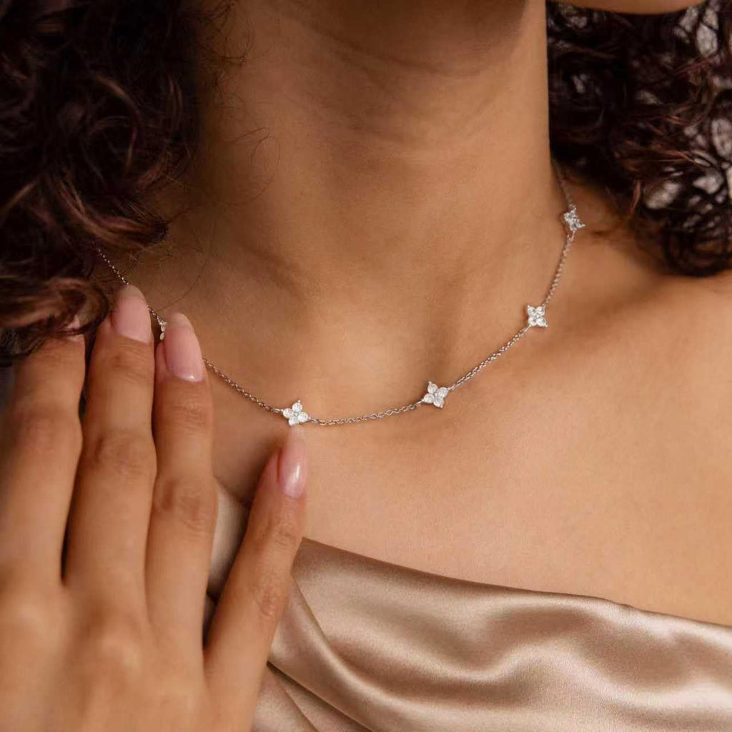 Mothers Day Gifts - Dainty Silver Gold Necklaces for Women Cute Station Choker Simulated Diamond Necklace Simple Layering CZ Necklace Trendy Jewelry Gifts