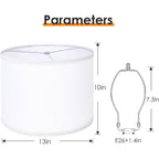 Drum Lamp Shades Set Of 2, 13"X13"X10", Spider Fitter Finials | White Large Replacement Linen Lampshades For Table Lamps, Floor Lamps, Easy Assembly, 13" Top X 13" Bottom X 10" High