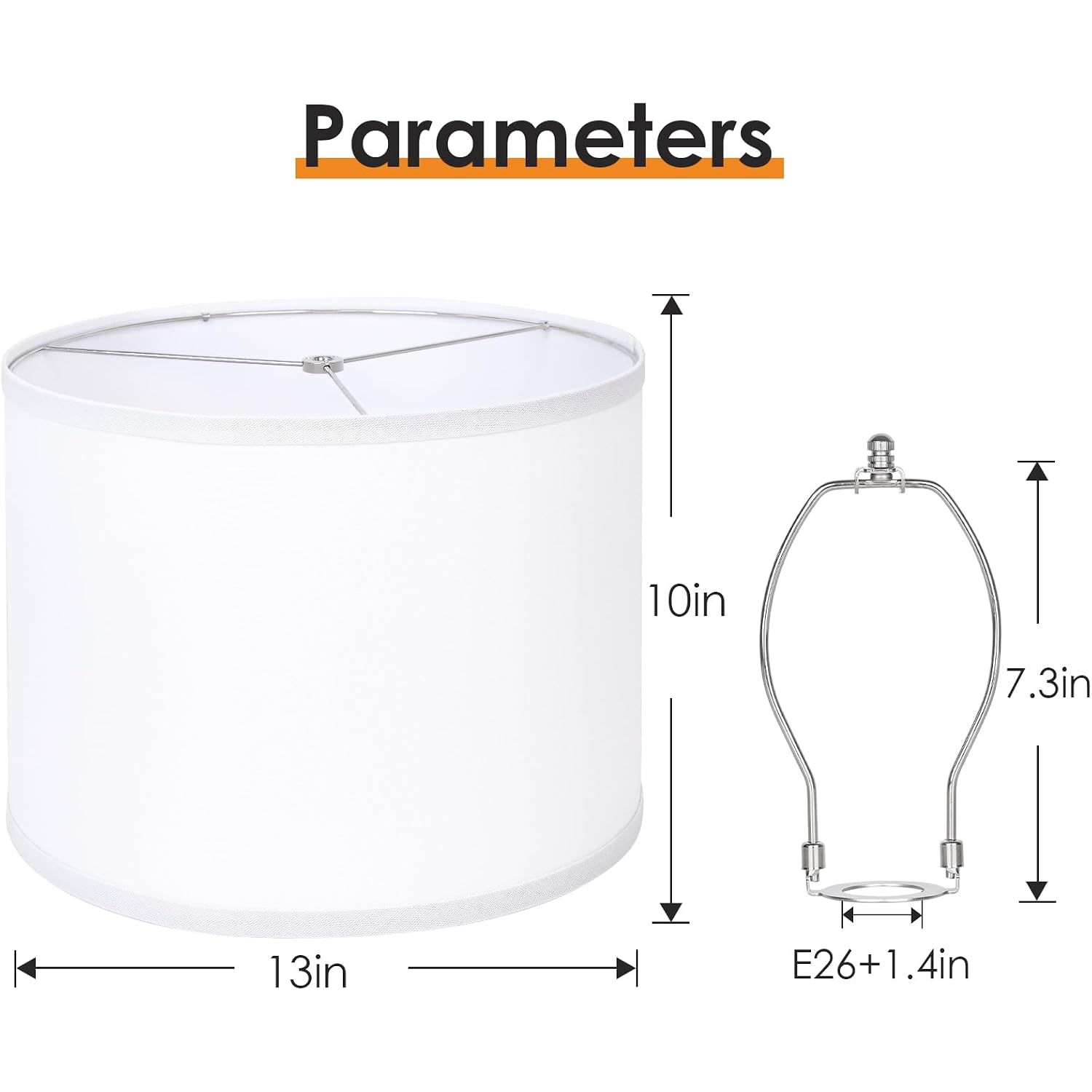 Drum Lamp Shades Set Of 2, 13"X13"X10", Spider Fitter Finials | White Large Replacement Linen Lampshades For Table Lamps, Floor Lamps, Easy Assembly, 13" Top X 13" Bottom X 10" High
