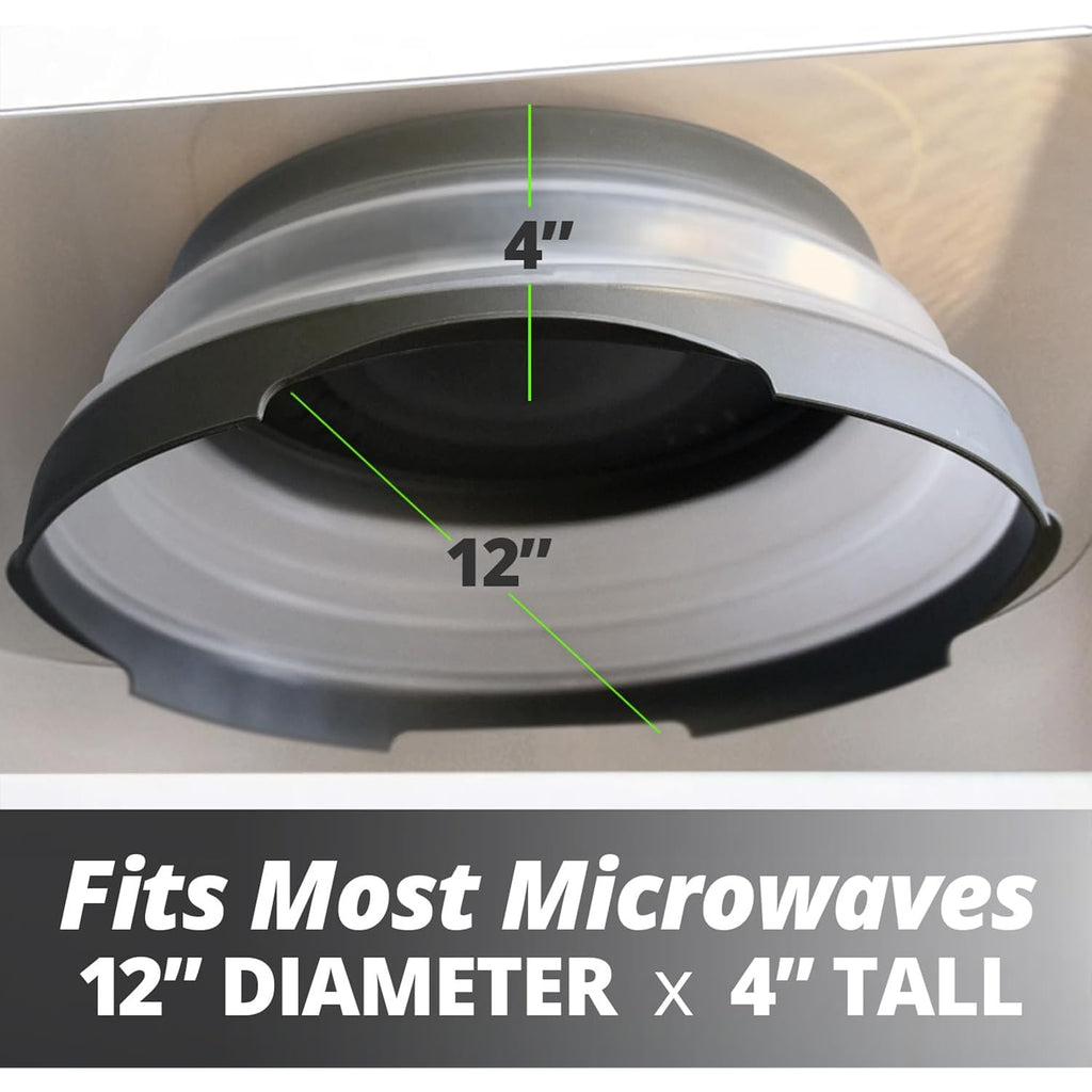 HOVER COVER Magnetic Microwave Splatter Cover with High Power, Strongest Magnetic Grip, Collapsible 12-Inch BPA-Free Food Lid, Vented Plate Guard, Dishwasher Safe, Space-Saving Storage - Black