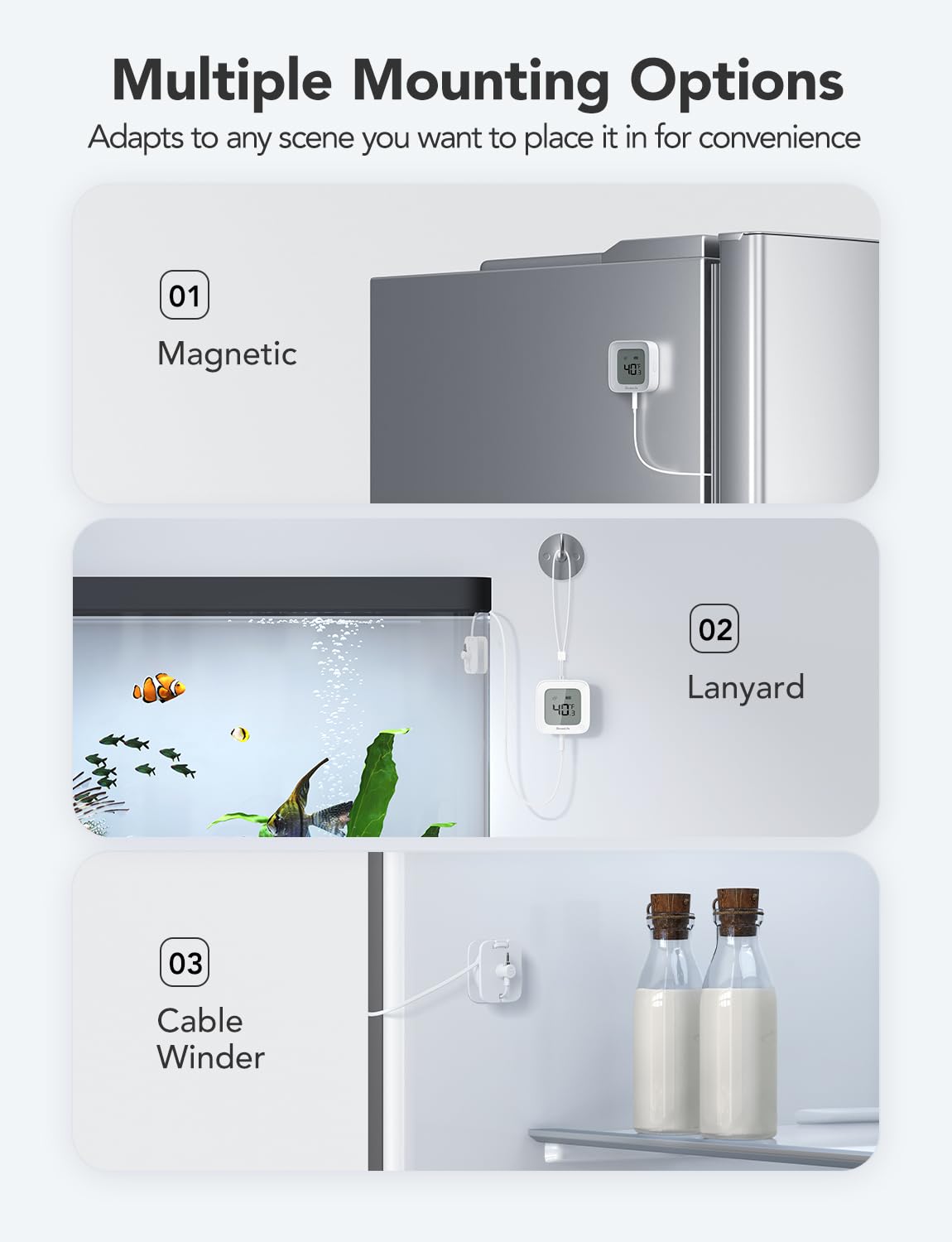 Goveelife Wifi Refrigerator Thermometer 2-Pack With Gateway & Lcd Display | Freezer Alarm Fridge Monitor With App Alerts & Anti-False, 197Ft Range, 2-Yr Data Export. For Freezer/Fish Tank/Hot Tub