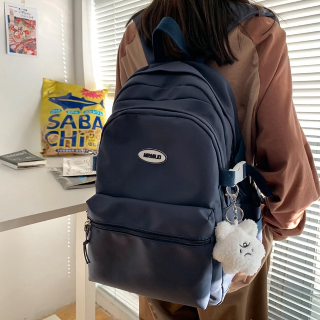 Vttdb Kawaii Backpack With Cute Accessories Casual Aesthetic Daypack Simple Laptop Bag Waterproof Travel Rucksack For Women (Dark Blue)