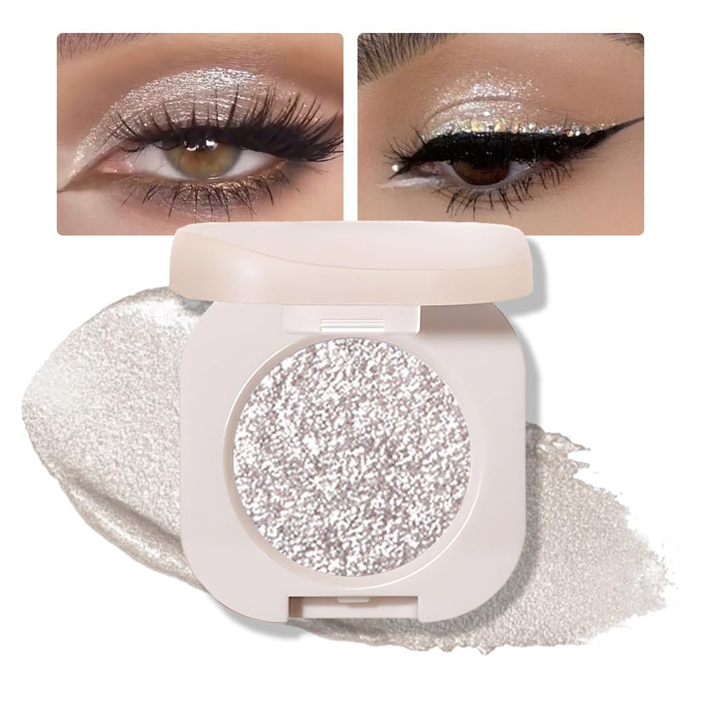 FeiCuiYun Glitter Shimmer Sparkle Eyeshadow Palette Makeup for Older Women, Silver Glitter Shimmer Metallic Holographic Multichrome Cream Iridescent Single Monochrome Eye Shadow Makeup, 12