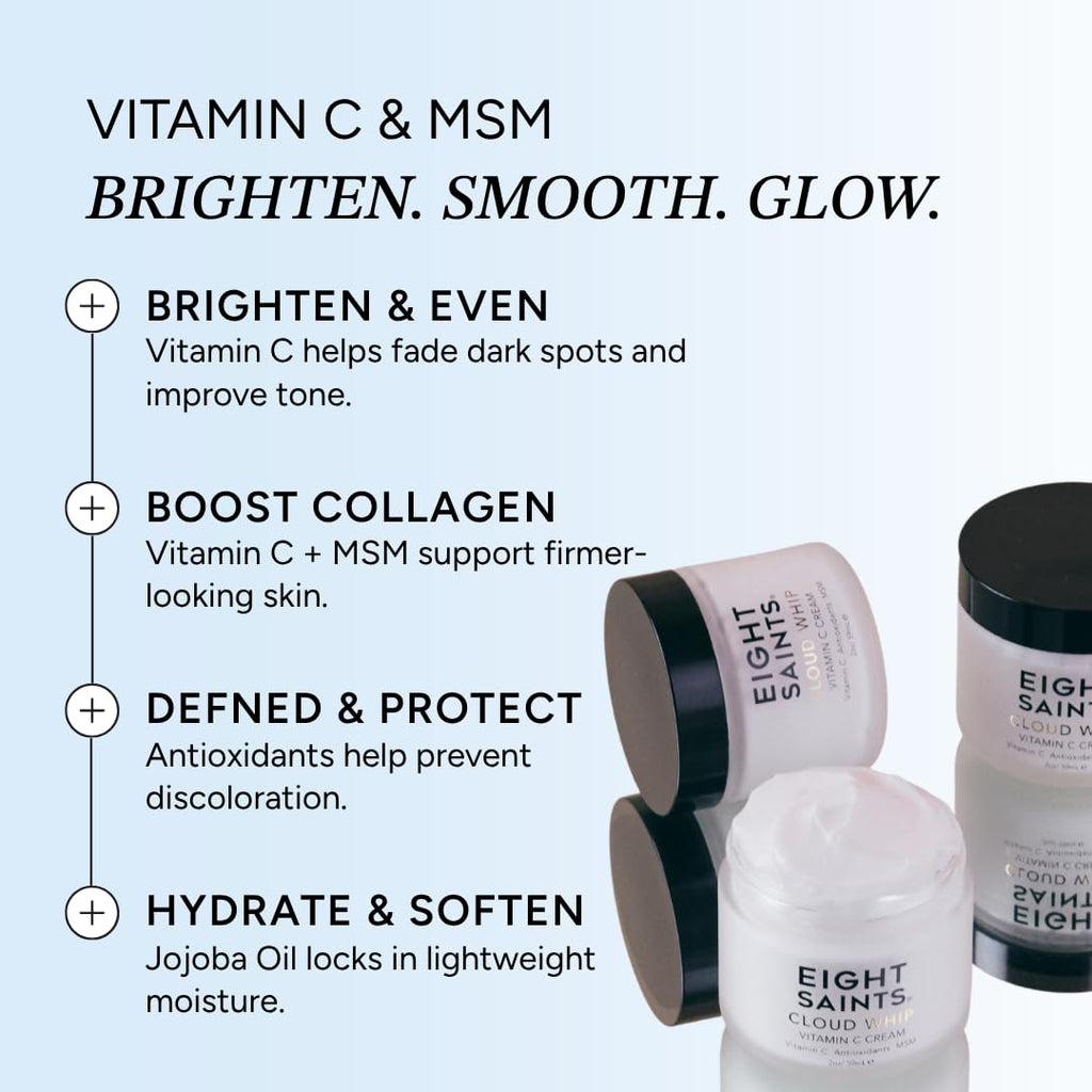 Eight Saints Skincare Cloud Whip Vitamin C Face Moisturizer, Day Cream For Women, Anti Aging Cream To Reduce Fine Lines And Wrinkles, With Vitamin B5, Cocoa Butter, And Jojoba Oil, 2 Ounces