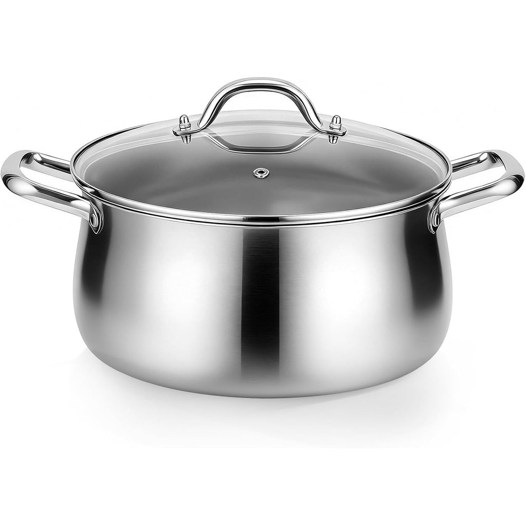 Tifanso Tri-Ply 8 Quart Stainless Steel Stock Pot - Heavy Duty Large Induction Cooking Pot with Lid for Pasta, Soup, Spaghetti, Nonstick Deep Stockpot, Kitchen Cookware for Simmer, Canning, Boiling