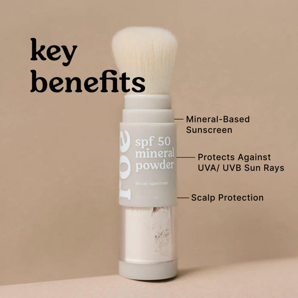 Roe Wellness- Spf 50 Powder Sunscreen Mineral-Based, Non-Toxic Brush-On For Kids, Adults & Babies | For Scalp, Face & Body (Reef Safe)
