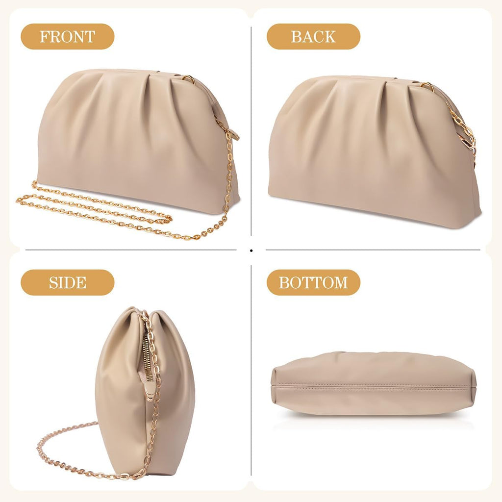lovyoCoCo Clutch Purse for Women Soft Pleated PU Wedding Clutch, Elegant Evening Bag for Galas, Proms,Cocktail Parties