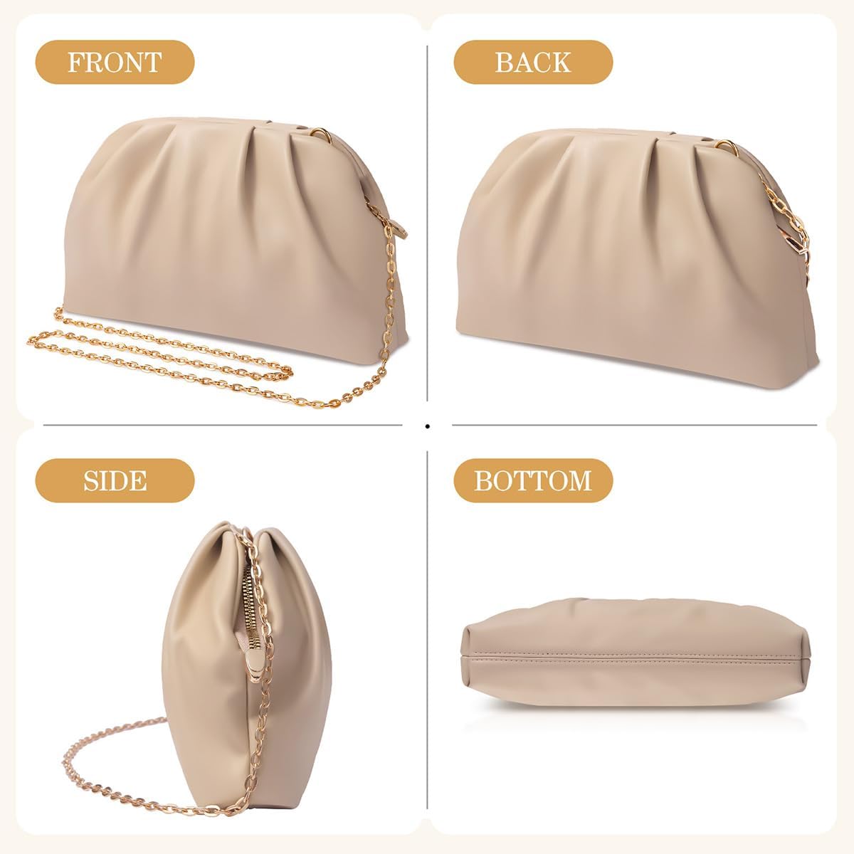 lovyoCoCo Clutch Purse for Women Soft Pleated PU Wedding Clutch, Elegant Evening Bag for Galas, Proms,Cocktail Parties