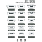 M Mcirco 30 Pieces Glass Food Storage Containers With Snap Locking Lids,Glass Meal Prep Containers Set - Airtight Lunch Containers, Microwave, Oven, Freezer And Dishwasher
