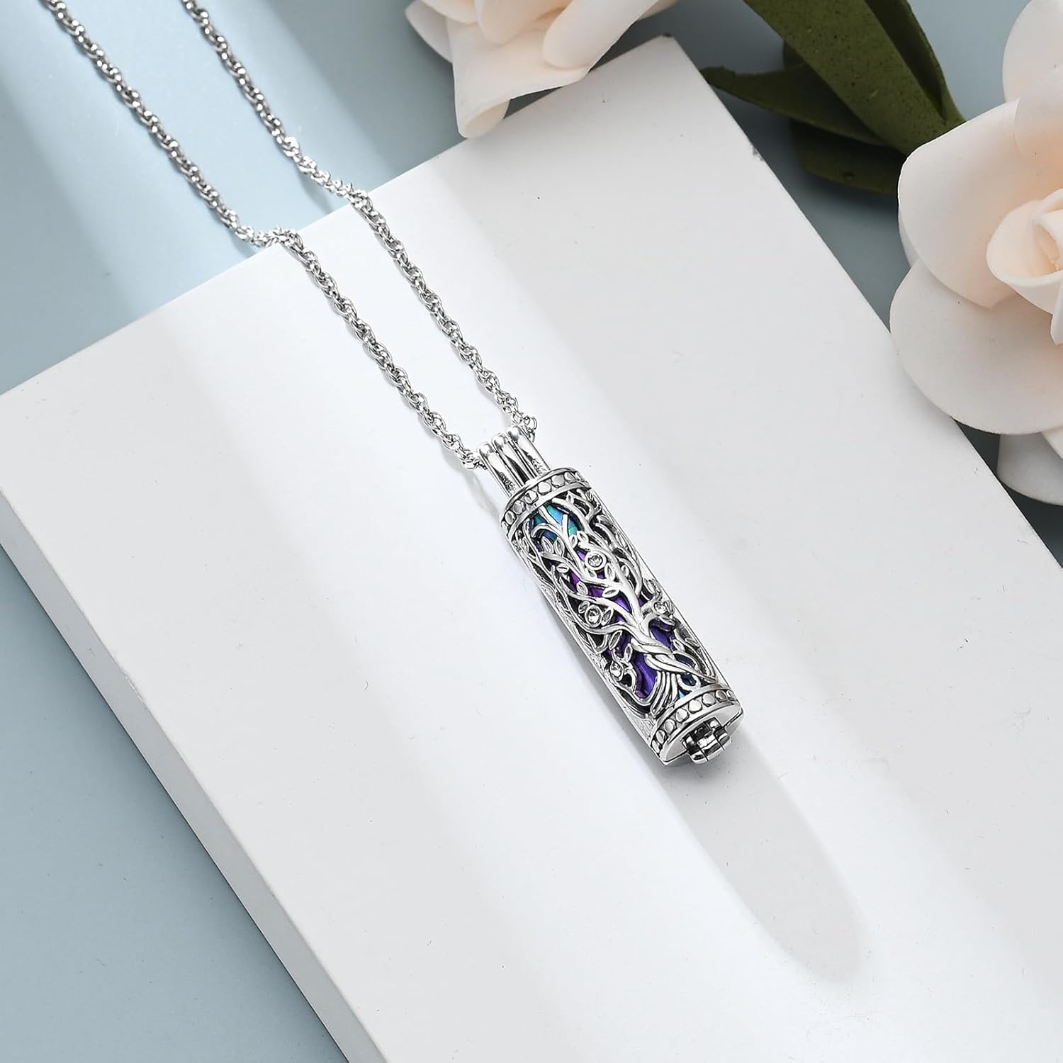 shajwo Cylinder Cremation Jewelry Tree of Life Urn Ashes Necklace for Women Men Vial Cremation Ash Pendant Loved One Memorial Jewelry
